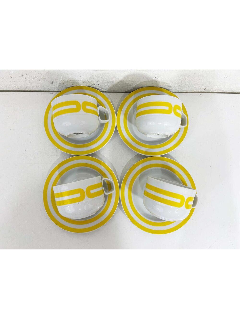 Vintage Mikasa Cup & Saucer Set of 4 Bob Van Allen Tangent Yellow Decor 1970s